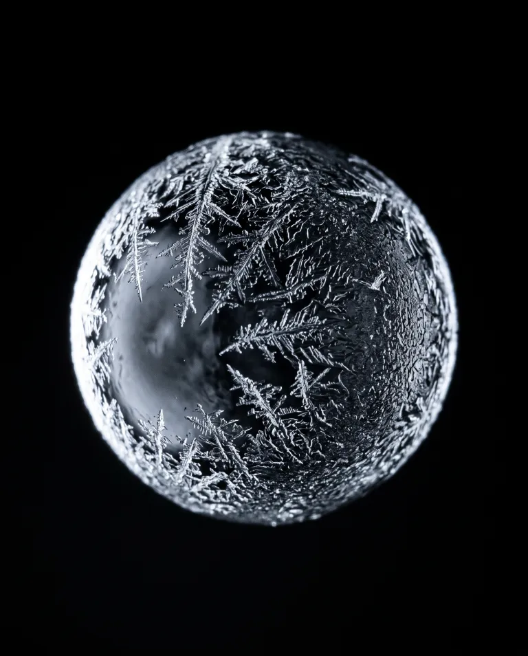 Ein Wassertropfen, der in der Luft zu Eis gefriert